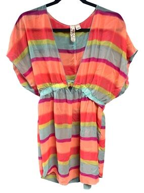 Miken Swim Colorful Striped Swim Cover Up Size Large